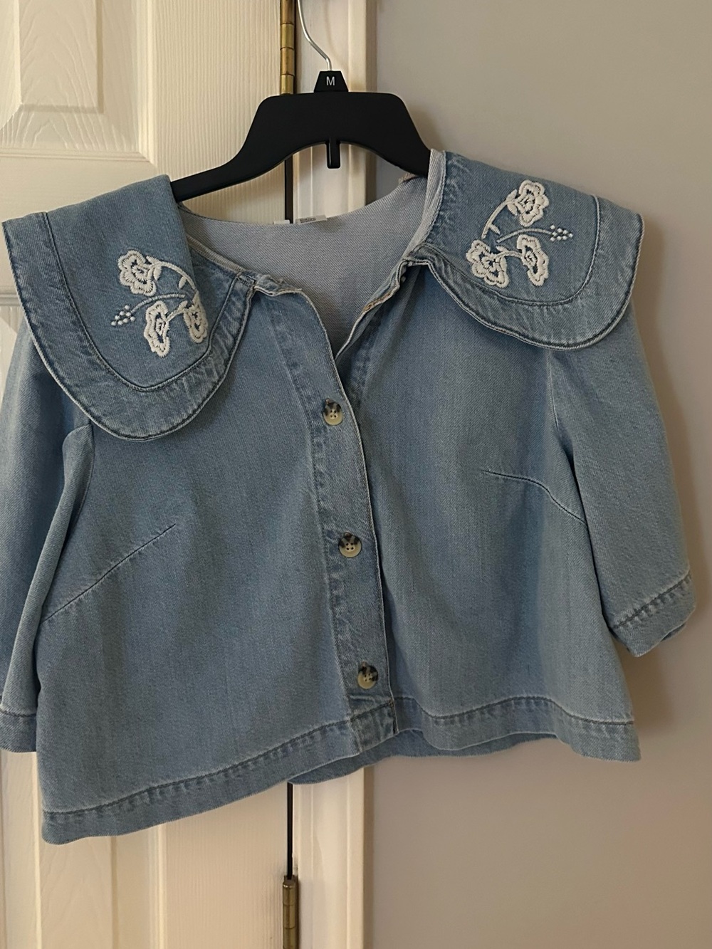 Light Blue Embroidered Collar Denim Jacket - Picture 3 of 4